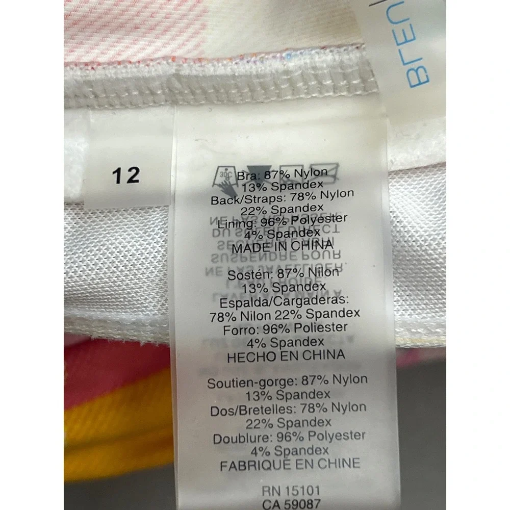 Bleu Rod Beattie Plaid Bandeau Bikini Multi Color Pink Yellow 12 Top 14 Bottom